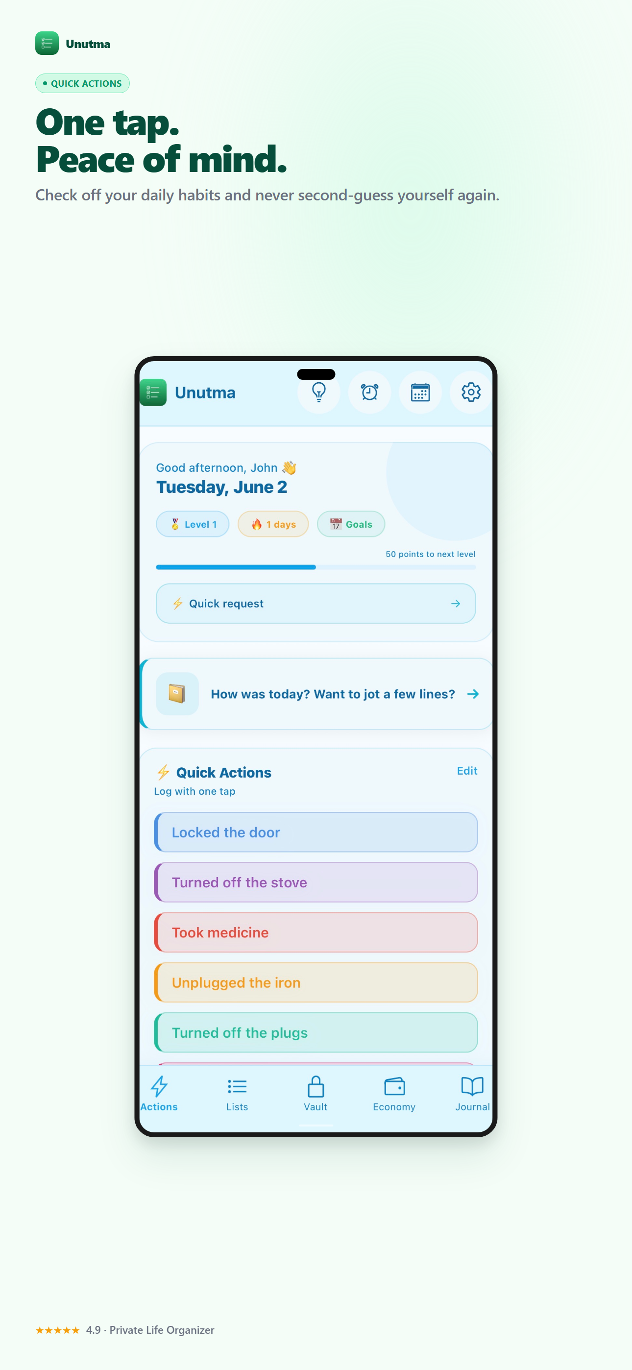 Unutma Quick Actions screenshot