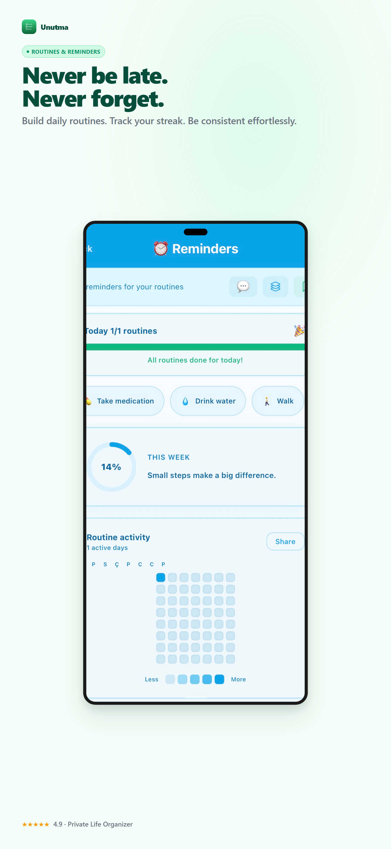 Unutma routines and reminders screenshot