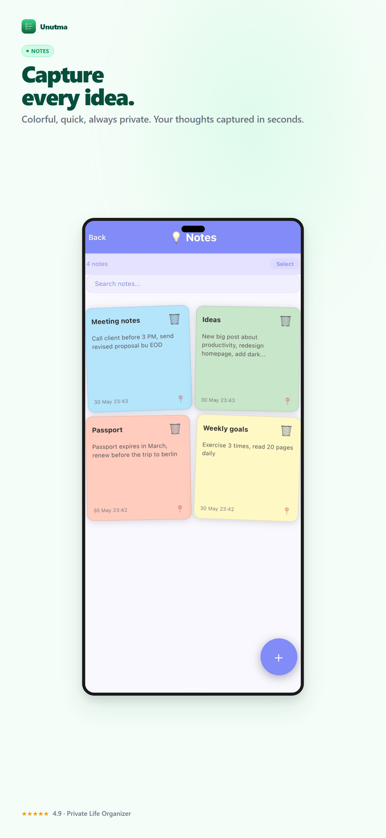 Unutma notes screenshot