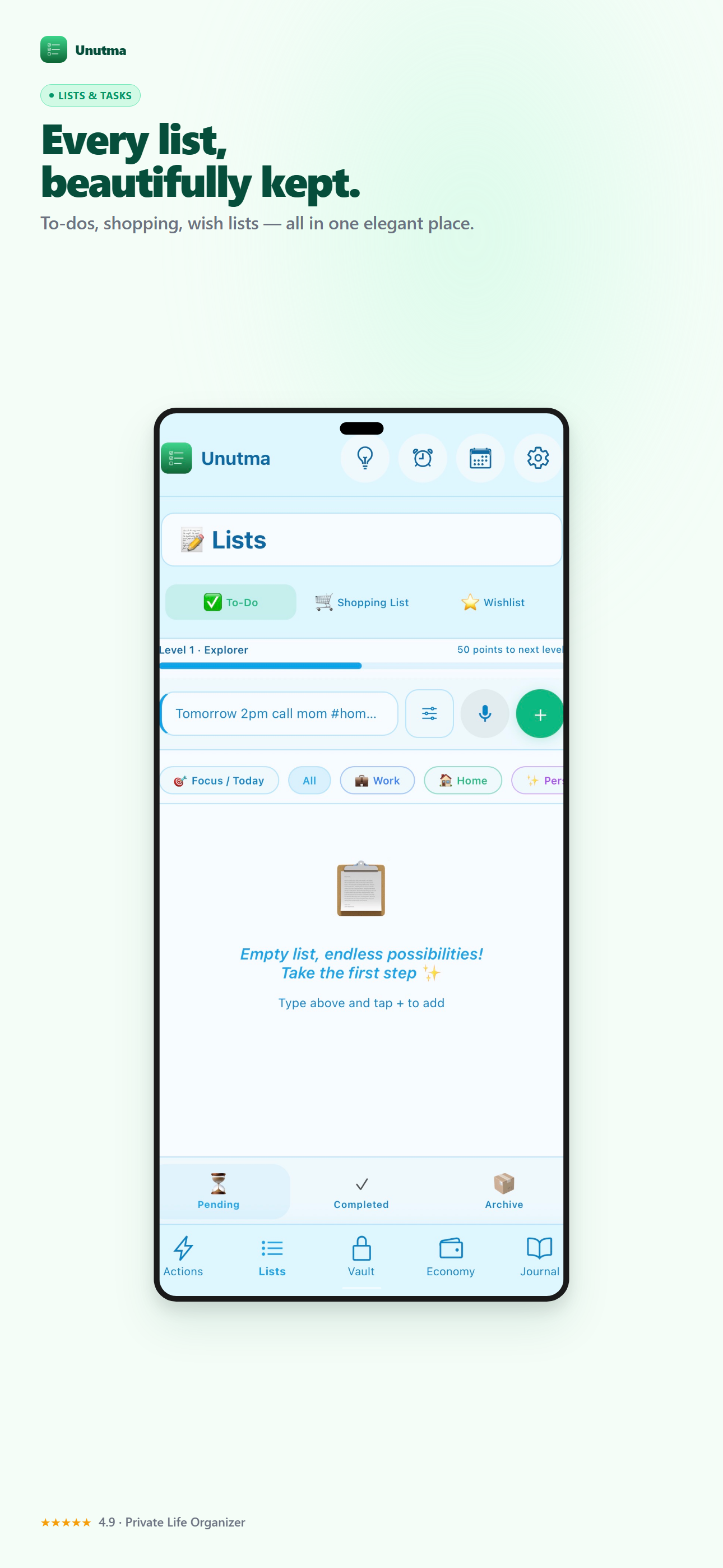 Unutma lists screenshot