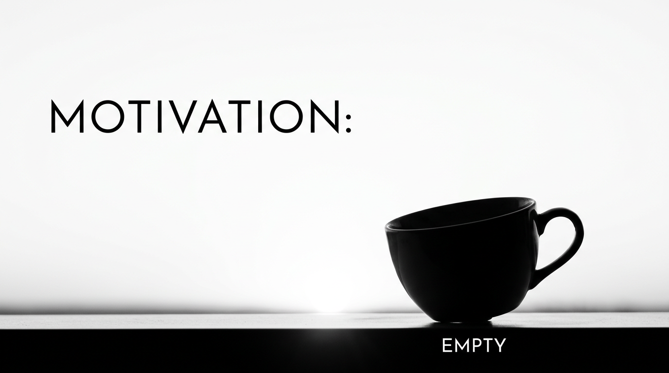 Minimal black and white metaphor for empty motivation