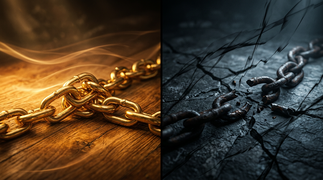 Chains intact and broken, metaphor for streak psychology